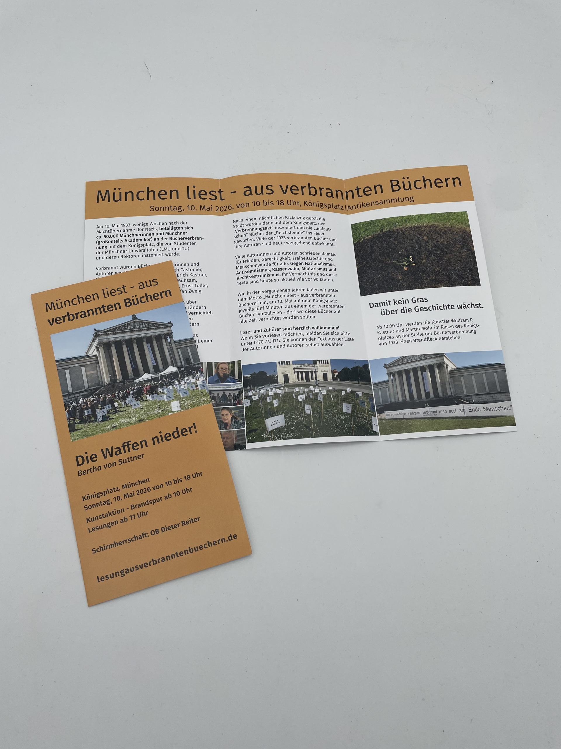 Flyer zur Veranstaltung „München liest – aus verbrannten Büchern“ am 10. Mai am Königsplatz in München